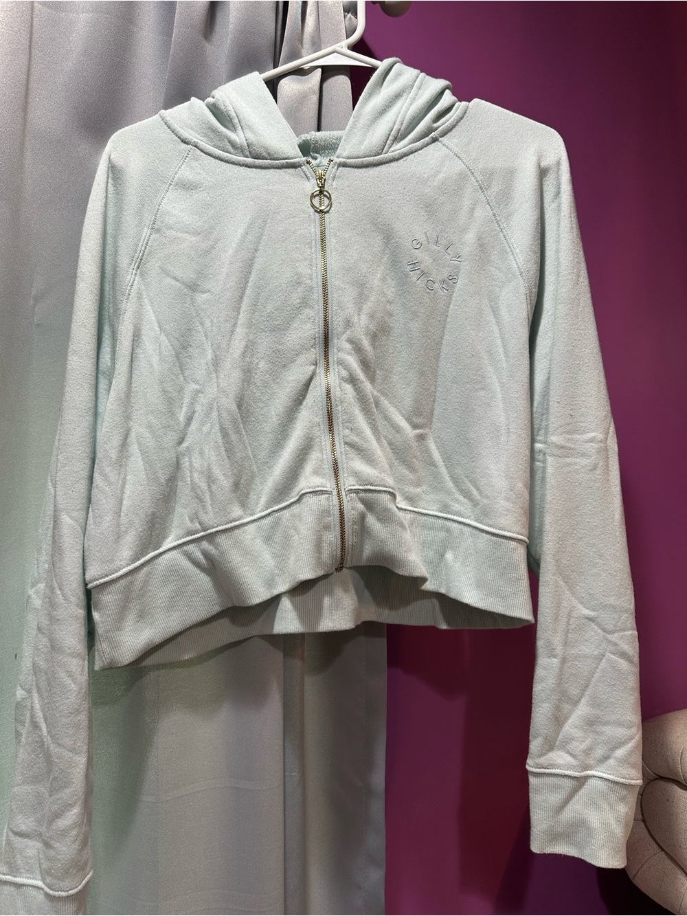 Gilly Hicks Light Mint Cropped Zip Hoodie